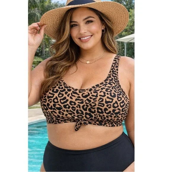 Coral Reef 3X Swim Leopard Print Bikini Top Plus Size 22/24 Curvy Animal Print - Picture 2 of 8